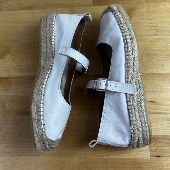 FABIOLAS Leather White Buckle Mary Jane Espadrilles Flats Shoes EU Size‎ 38 US 7 - Picture 7 of 9